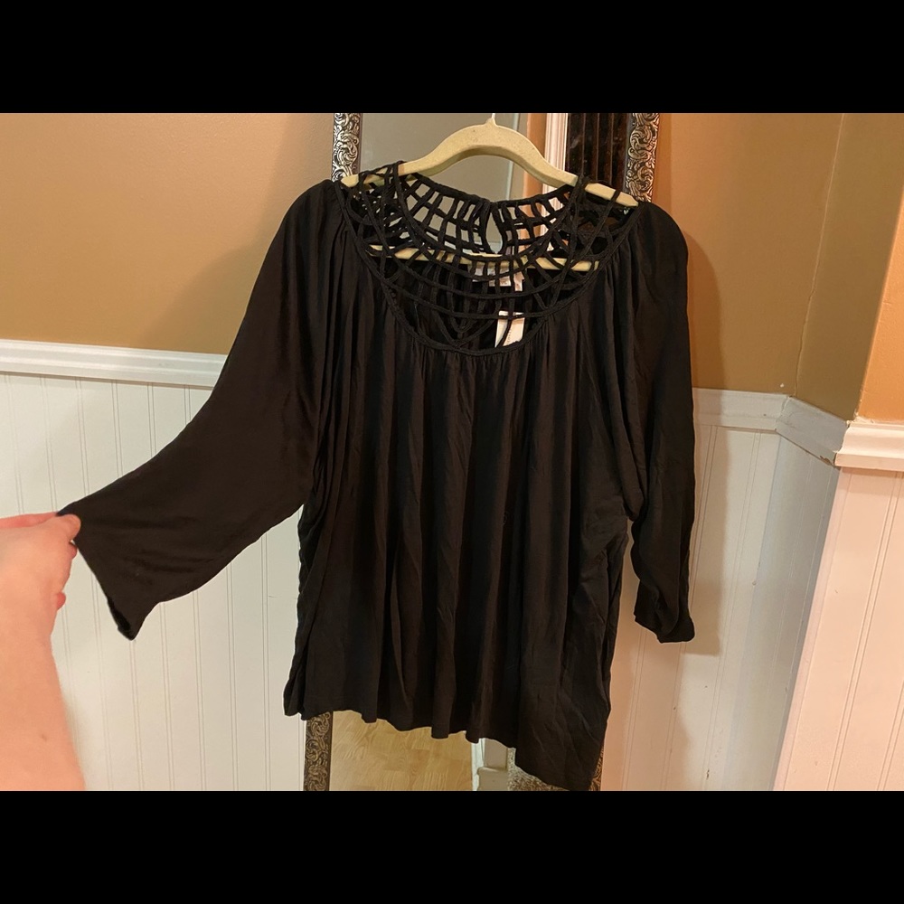 Anthropologie Black Blouse w/cutout neck